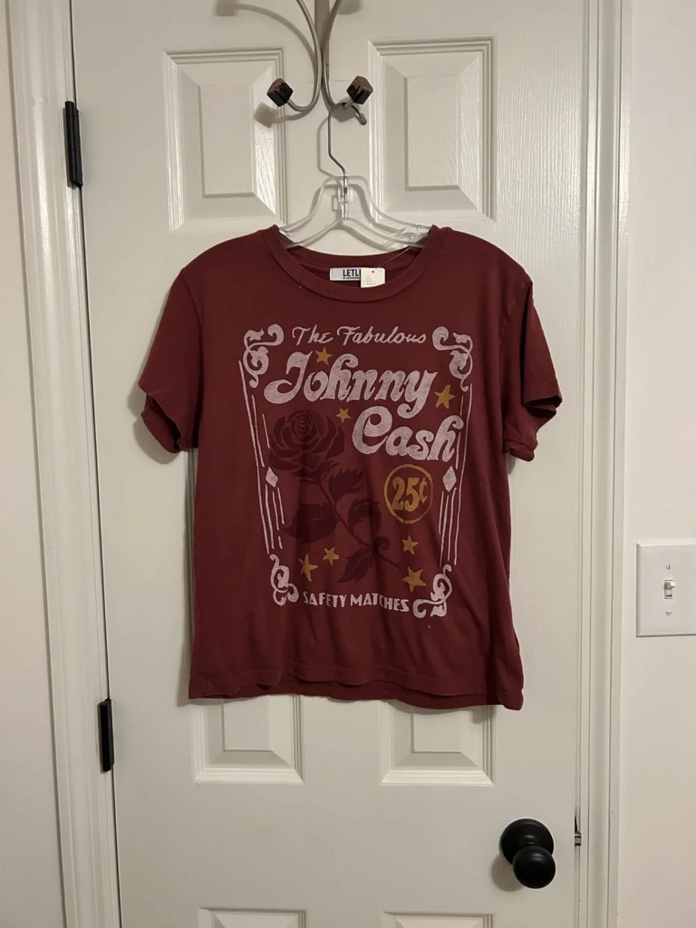 LETLUV Johnny Cash Graphic Tee - Burgundy - Picture 1 of 5